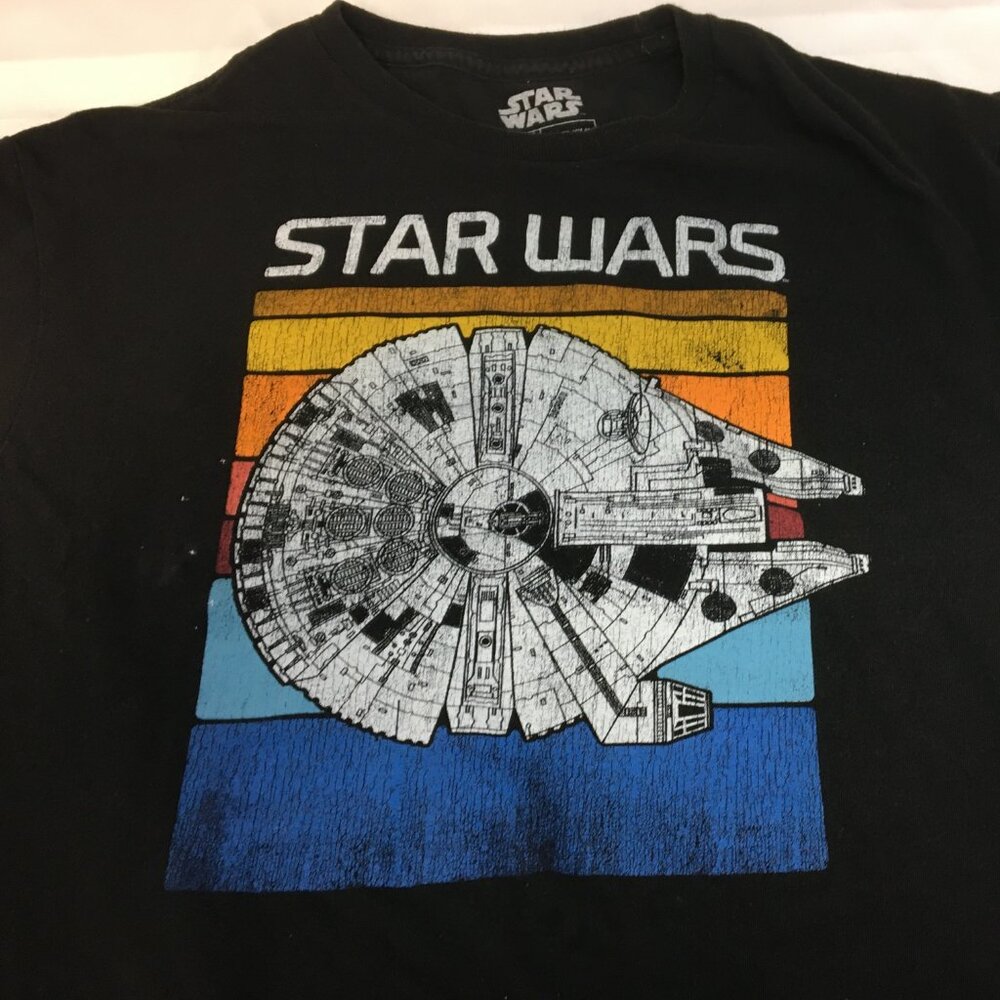 Vintage Star Wars Millennium Falcon Spaceship Size: Large - L Black T-Shirt